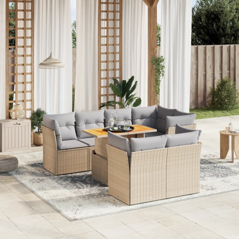 vidaXL 8-tlg. Garten-Sofagarnitur mit Kissen Beige Poly Rattan vidaXL 8-tlg. Garten-Sofagarnitur mit Kissen Beige Poly Rattan