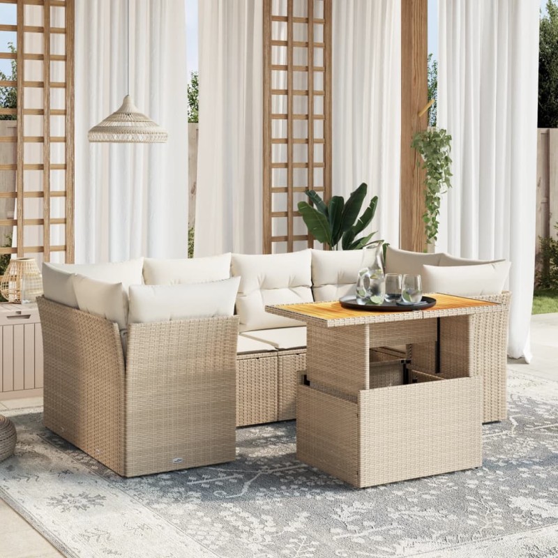 vidaXL 7-tlg. Garten-Sofagarnitur mit Kissen Beige Poly Rattan vidaXL 7-tlg. Garten-Sofagarnitur mit Kissen Beige Poly Rattan