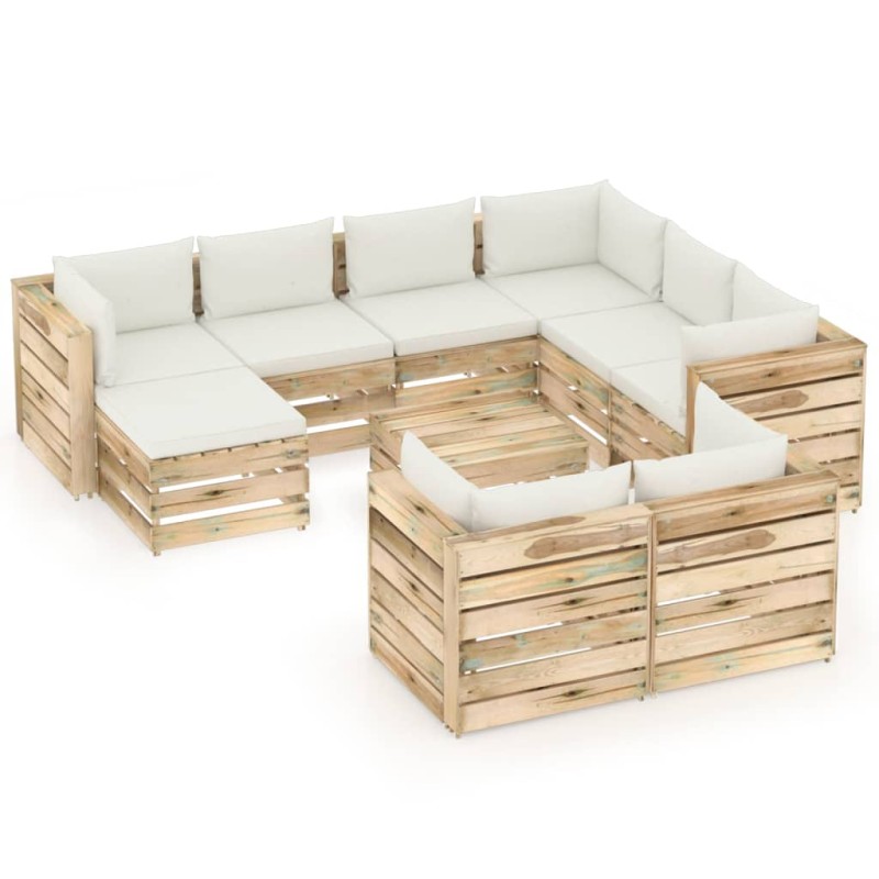 10-tlg. Garten-Lounge-Set mit Kissen Grün Imprägniertes Holz 10-tlg. Garten-Lounge-Set mit Kissen Grün Imprägniertes Holz