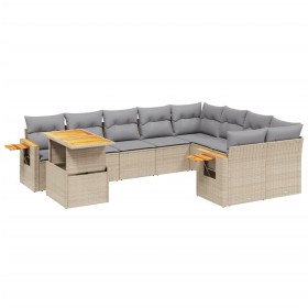 vidaXL 10-tlg. Garten-Sofagarnitur mit Kissen Beige Poly Rattan