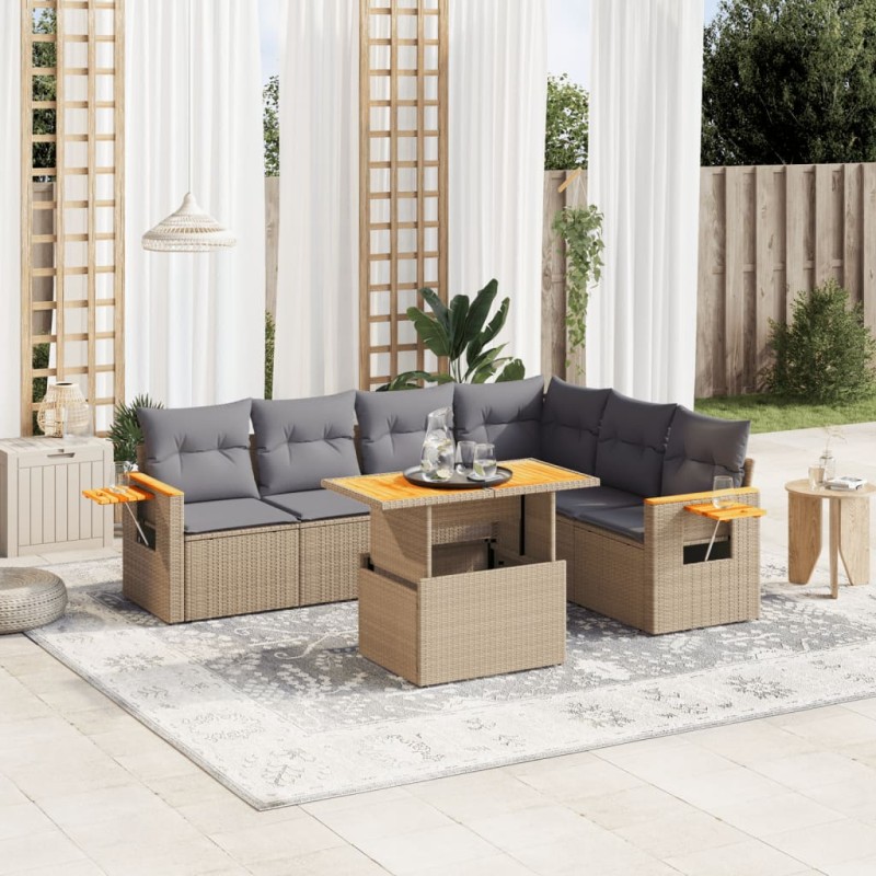 vidaXL 7-tlg. Garten-Sofagarnitur mit Kissen Beige Poly Rattan vidaXL 7-tlg. Garten-Sofagarnitur mit Kissen Beige Poly Rattan