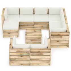 10-tlg. Garten-Lounge-Set mit Kissen Grün Imprägniertes Holz