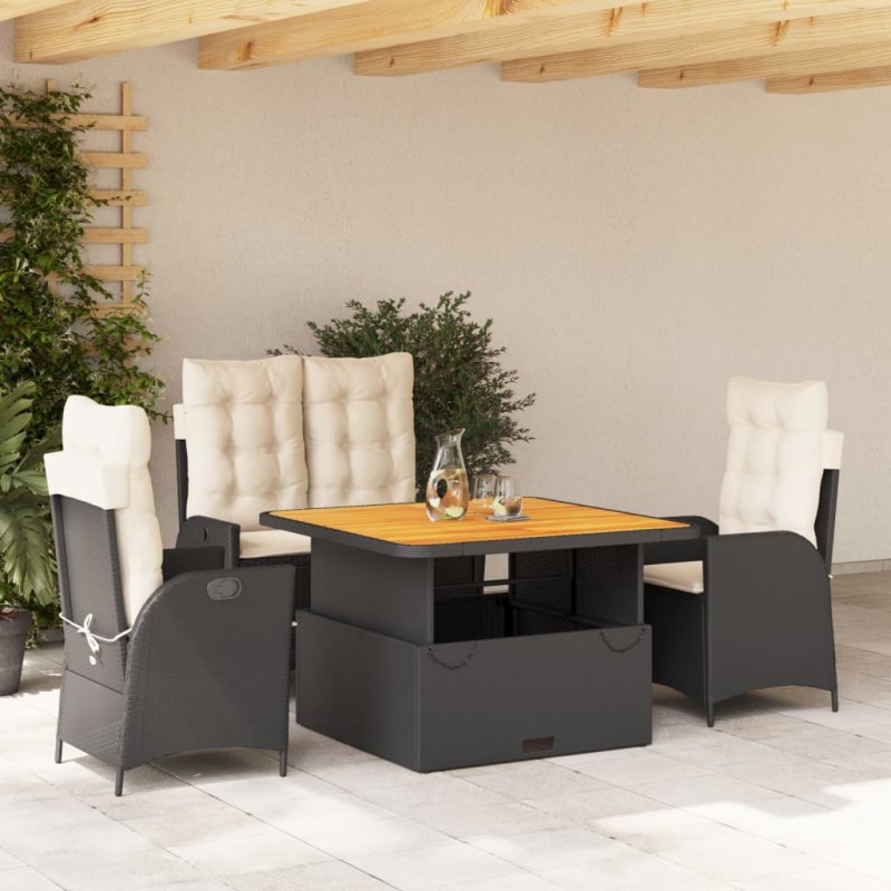 vidaXL 4-tlg. Garten-Essgruppe mit Kissen Schwarz Poly Rattan vidaXL 4-tlg. Garten-Essgruppe mit Kissen Schwarz Poly Rattan