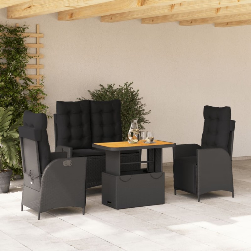 vidaXL 4-tlg. Garten-Essgruppe mit Kissen Schwarz Poly Rattan vidaXL 4-tlg. Garten-Essgruppe mit Kissen Schwarz Poly Rattan