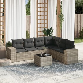 vidaXL 7-tlg. Garten-Sofagarnitur mit Kissen Hellgrau Poly Rattan