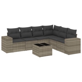 vidaXL 7-tlg. Garten-Sofagarnitur mit Kissen Hellgrau Poly Rattan