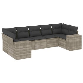 vidaXL 7-tlg. Garten-Sofagarnitur mit Kissen Hellgrau Poly Rattan