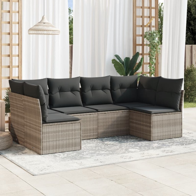 vidaXL 6-tlg. Garten-Sofagarnitur mit Kissen Hellgrau Poly Rattan vidaXL 6-tlg. Garten-Sofagarnitur mit Kissen Hellgrau Poly Rattan