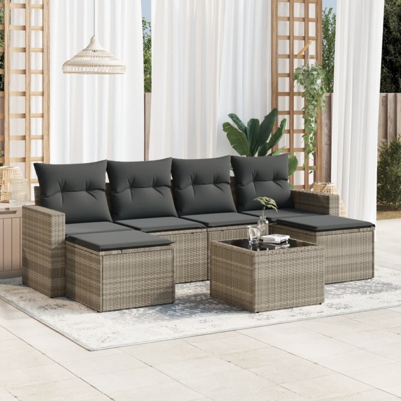 vidaXL 7-tlg. Garten-Sofagarnitur mit Kissen Hellgrau Poly Rattan vidaXL 7-tlg. Garten-Sofagarnitur mit Kissen Hellgrau Poly Rattan