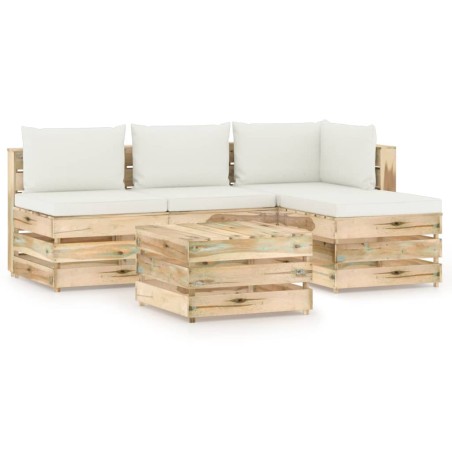 5-tlg. Garten-Lounge-Set mit Kissen Grün Imprägniertes Holz