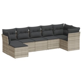 vidaXL 7-tlg. Garten-Sofagarnitur mit Kissen Hellgrau Poly Rattan