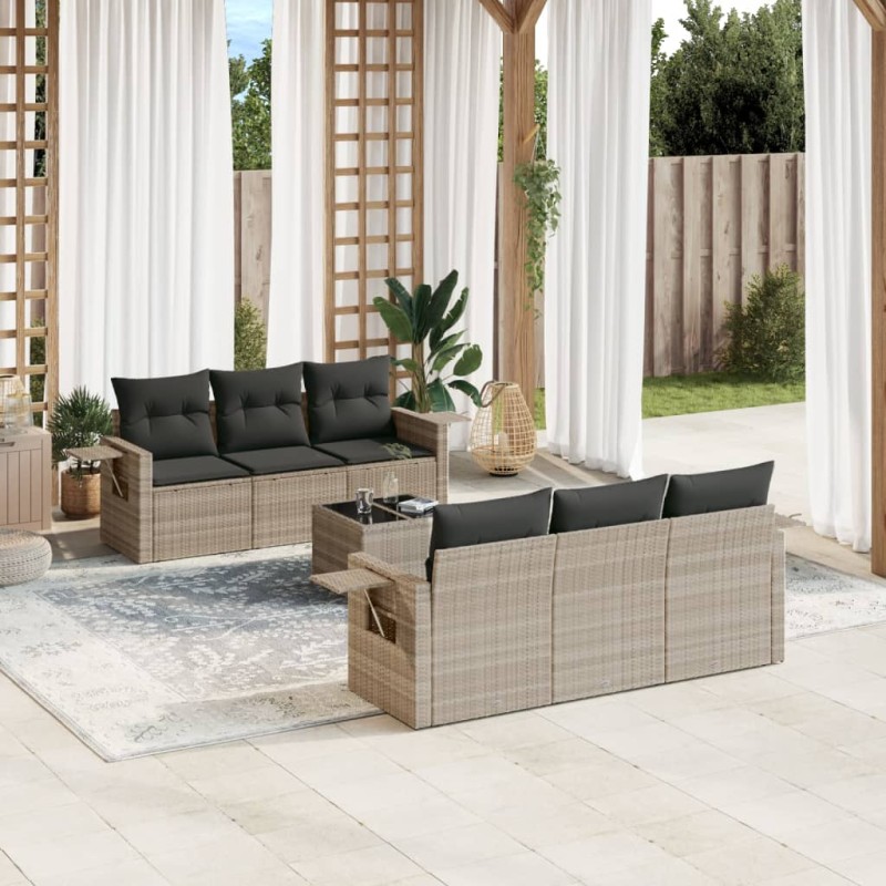 vidaXL 7-tlg. Garten-Sofagarnitur mit Kissen Hellgrau Poly Rattan vidaXL 7-tlg. Garten-Sofagarnitur mit Kissen Hellgrau Poly Rattan