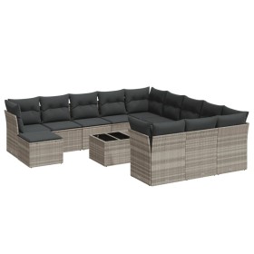 vidaXL 13-tlg. Garten-Sofagarnitur mit Kissen Hellgrau Poly Rattan