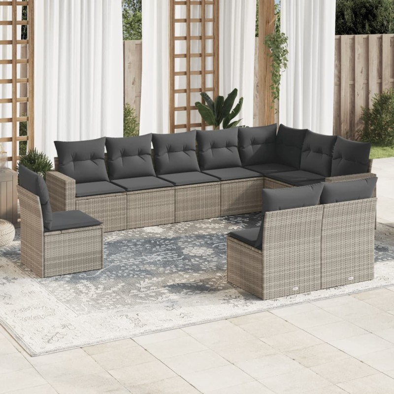 vidaXL 10-tlg. Garten-Sofagarnitur mit Kissen Hellgrau Poly Rattan vidaXL 10-tlg. Garten-Sofagarnitur mit Kissen Hellgrau Poly Rattan