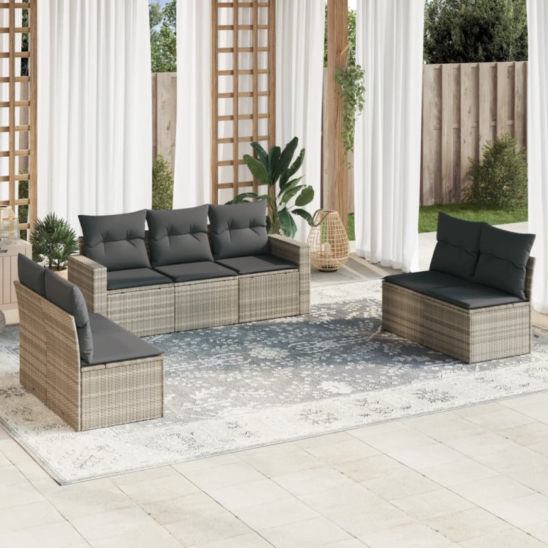 vidaXL 7-tlg. Garten-Sofagarnitur mit Kissen Hellgrau Poly Rattan vidaXL 7-tlg. Garten-Sofagarnitur mit Kissen Hellgrau Poly Rattan