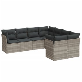 vidaXL 8-tlg. Garten-Sofagarnitur mit Kissen Hellgrau Poly Rattan