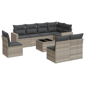 vidaXL 9-tlg. Garten-Sofagarnitur mit Kissen Hellgrau Poly Rattan