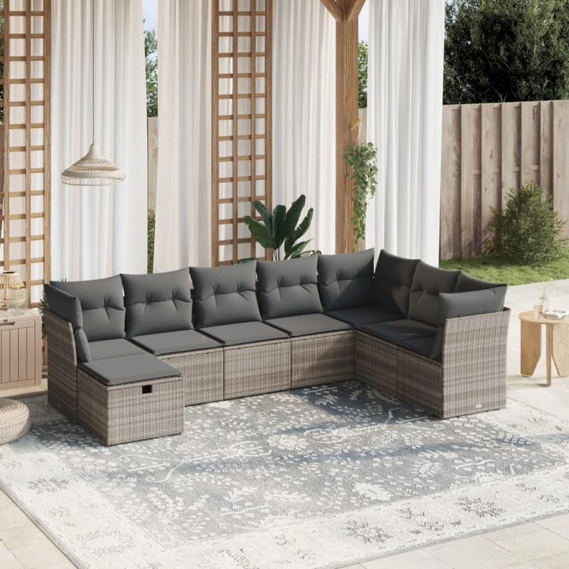 vidaXL 8-tlg. Garten-Sofagarnitur mit Kissen Hellgrau Poly Rattan vidaXL 8-tlg. Garten-Sofagarnitur mit Kissen Hellgrau Poly Rattan