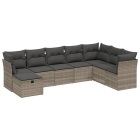 vidaXL 8-tlg. Garten-Sofagarnitur mit Kissen Hellgrau Poly Rattan