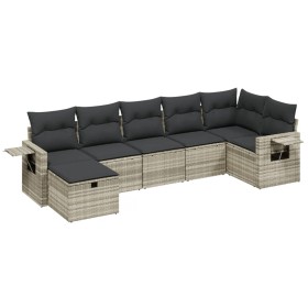 vidaXL 7-tlg. Garten-Sofagarnitur mit Kissen Hellgrau Poly Rattan