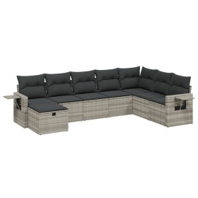 vidaXL 8-tlg. Garten-Sofagarnitur mit Kissen Hellgrau Poly Rattan