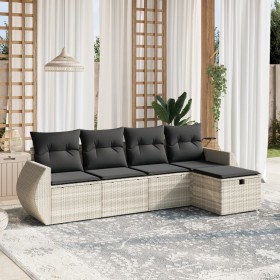 vidaXL 5-tlg. Garten-Sofagarnitur mit Kissen Hellgrau Poly Rattan