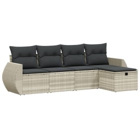 vidaXL 5-tlg. Garten-Sofagarnitur mit Kissen Hellgrau Poly Rattan