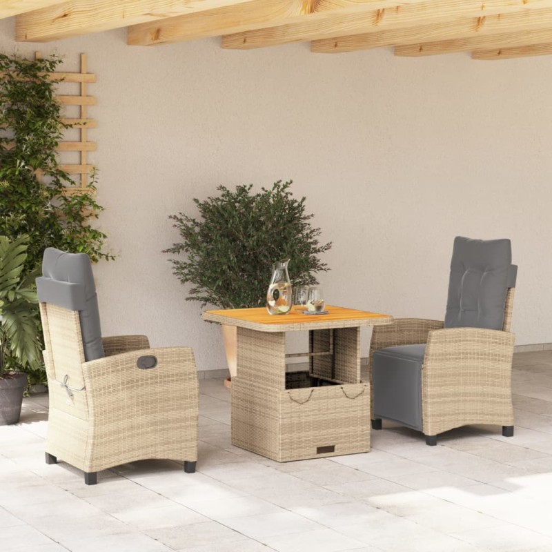 vidaXL 3-tlg. Garten-Essgruppe mit Kissen Beige Poly Rattan vidaXL 3-tlg. Garten-Essgruppe mit Kissen Beige Poly Rattan