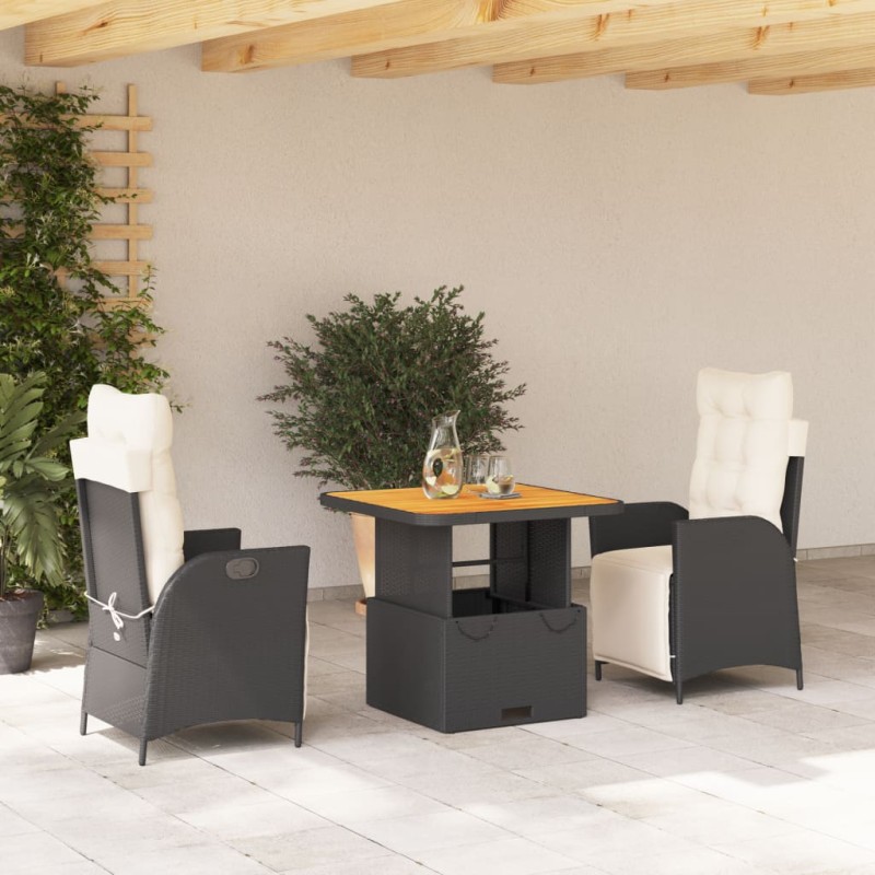 vidaXL 3-tlg. Garten-Essgruppe mit Kissen Schwarz Poly Rattan vidaXL 3-tlg. Garten-Essgruppe mit Kissen Schwarz Poly Rattan