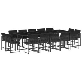 vidaXL 15-tlg. Garten-Essgruppe mit Kissen Schwarz Poly Rattan