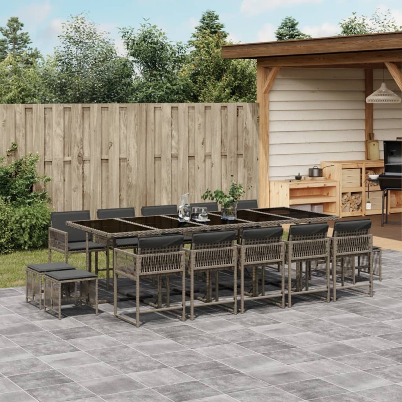 vidaXL 15-tlg. Garten-Essgruppe mit Kissen Grau Poly Rattan vidaXL 15-tlg. Garten-Essgruppe mit Kissen Grau Poly Rattan