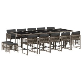 vidaXL 15-tlg. Garten-Essgruppe mit Kissen Grau Poly Rattan