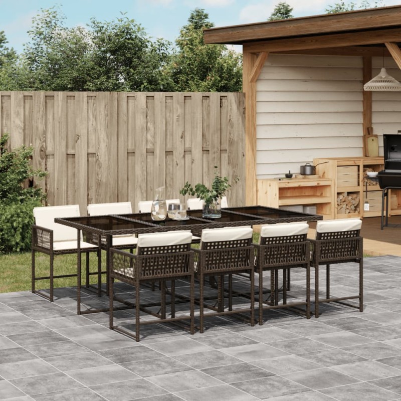 vidaXL 9-tlg. Garten-Essgruppe mit Kissen Braun Poly Rattan vidaXL 9-tlg. Garten-Essgruppe mit Kissen Braun Poly Rattan