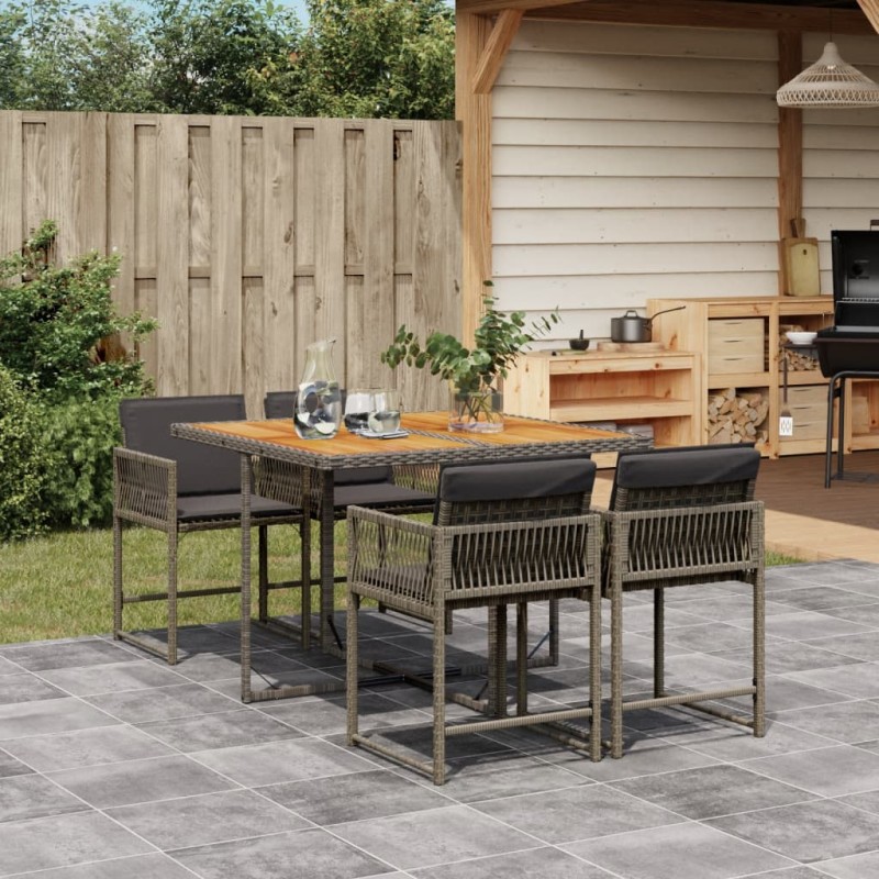 vidaXL 5-tlg. Garten-Essgruppe mit Kissen Grau Poly Rattan vidaXL 5-tlg. Garten-Essgruppe mit Kissen Grau Poly Rattan