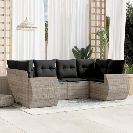vidaXL 6-tlg. Garten-Sofagarnitur mit Kissen Hellgrau Poly Rattan