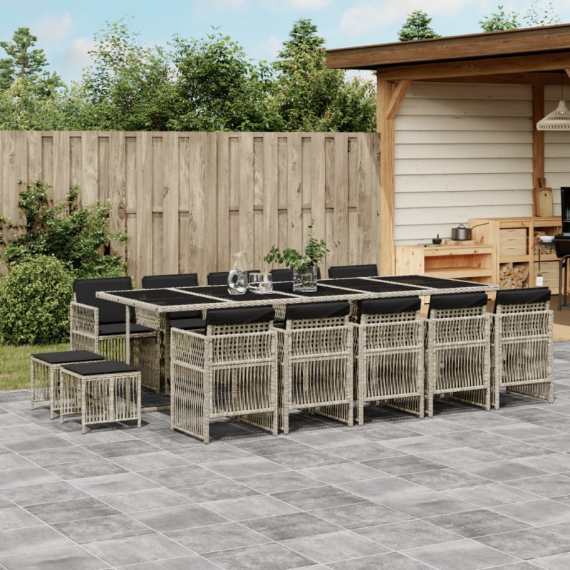 vidaXL 15-tlg. Garten-Essgruppe mit Kissen Hellgrau Poly Rattan vidaXL 15-tlg. Garten-Essgruppe mit Kissen Hellgrau Poly Rattan