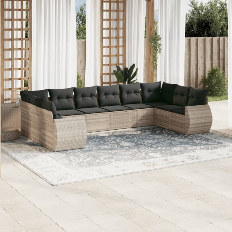 vidaXL 10-tlg. Garten-Sofagarnitur mit Kissen Hellgrau Poly Rattan vidaXL 10-tlg. Garten-Sofagarnitur mit Kissen Hellgrau Poly Rattan