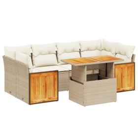 vidaXL 7-tlg. Garten-Sofagarnitur mit Kissen Beige Poly Rattan