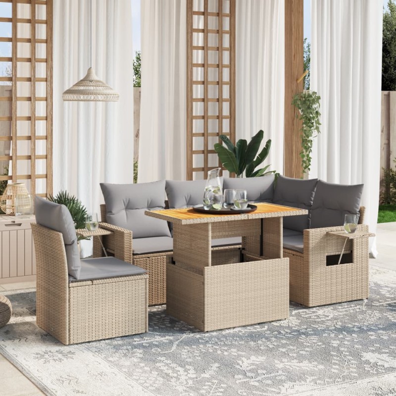 vidaXL 6-tlg. Garten-Sofagarnitur mit Kissen Beige Poly Rattan vidaXL 6-tlg. Garten-Sofagarnitur mit Kissen Beige Poly Rattan
