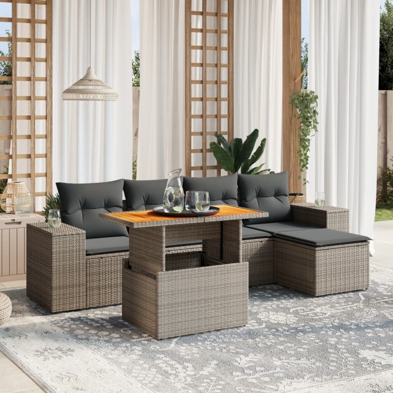 vidaXL 6-tlg. Garten-Sofagarnitur mit Kissen Grau Poly Rattan vidaXL 6-tlg. Garten-Sofagarnitur mit Kissen Grau Poly Rattan