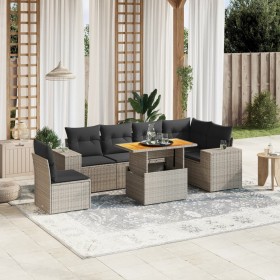 vidaXL 7-tlg. Garten-Sofagarnitur mit Kissen Grau Poly Rattan