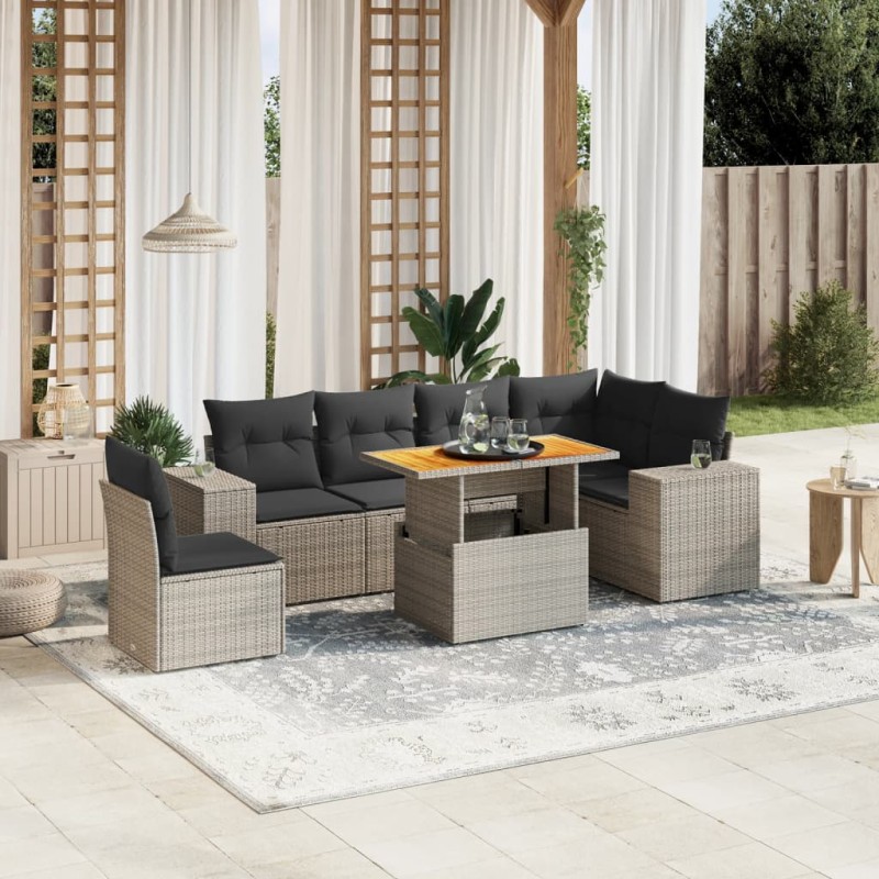 vidaXL 7-tlg. Garten-Sofagarnitur mit Kissen Grau Poly Rattan vidaXL 7-tlg. Garten-Sofagarnitur mit Kissen Grau Poly Rattan