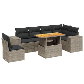 vidaXL 7-tlg. Garten-Sofagarnitur mit Kissen Grau Poly Rattan