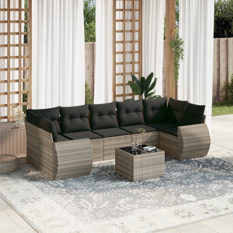 vidaXL 8-tlg. Garten-Sofagarnitur mit Kissen Hellgrau Poly Rattan vidaXL 8-tlg. Garten-Sofagarnitur mit Kissen Hellgrau Poly Rattan