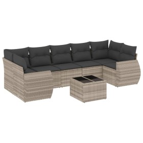 vidaXL 8-tlg. Garten-Sofagarnitur mit Kissen Hellgrau Poly Rattan