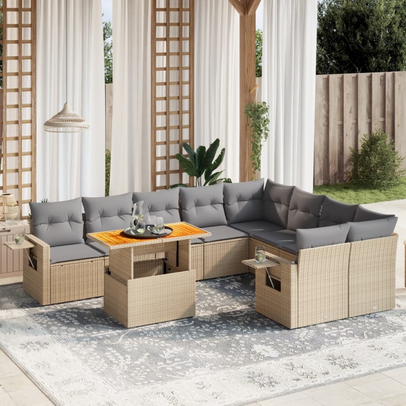 vidaXL 10-tlg. Garten-Sofagarnitur mit Kissen Beige Poly Rattan vidaXL 10-tlg. Garten-Sofagarnitur mit Kissen Beige Poly Rattan