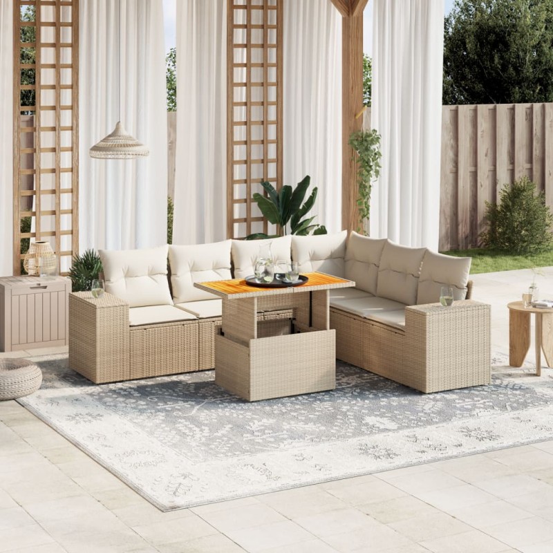 vidaXL 7-tlg. Garten-Sofagarnitur mit Kissen Beige Poly Rattan vidaXL 7-tlg. Garten-Sofagarnitur mit Kissen Beige Poly Rattan