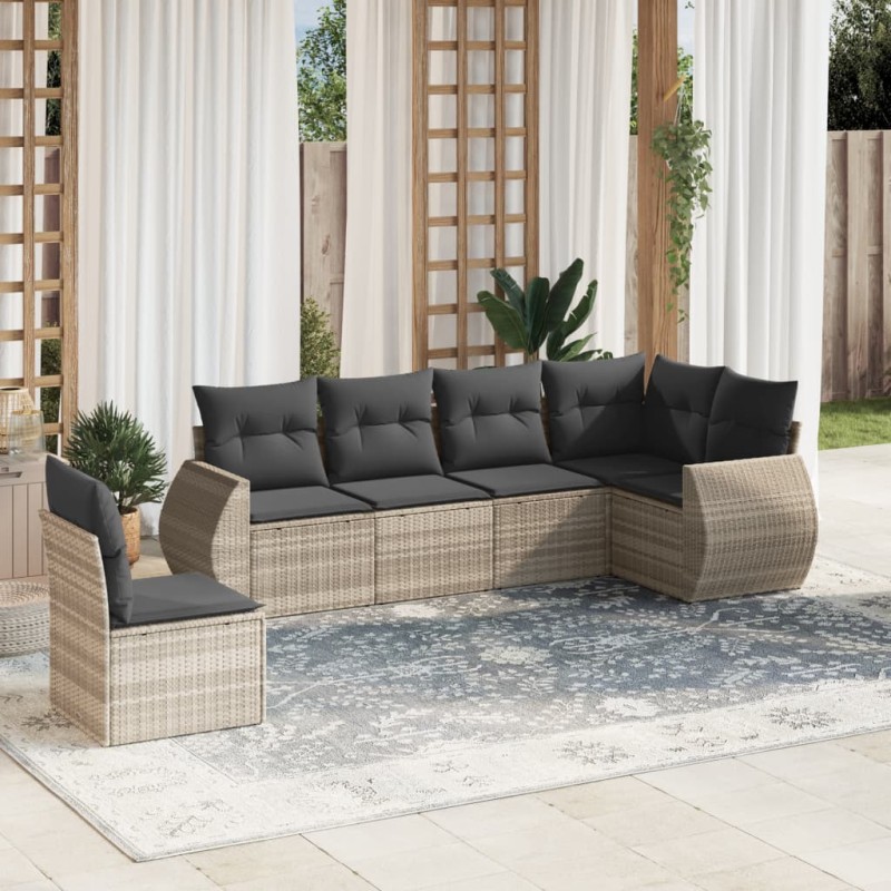 vidaXL 6-tlg. Garten-Sofagarnitur mit Kissen Hellgrau Poly Rattan vidaXL 6-tlg. Garten-Sofagarnitur mit Kissen Hellgrau Poly Rattan