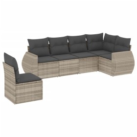 vidaXL 6-tlg. Garten-Sofagarnitur mit Kissen Hellgrau Poly Rattan