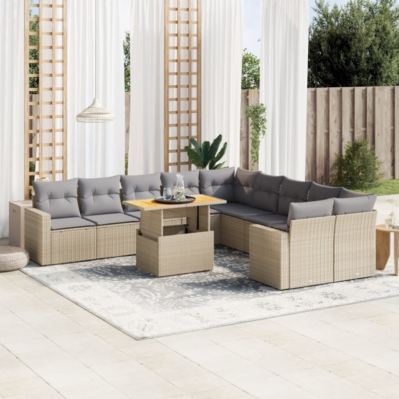 vidaXL 11-tlg. Garten-Sofagarnitur mit Kissen Beige Poly Rattan vidaXL 11-tlg. Garten-Sofagarnitur mit Kissen Beige Poly Rattan